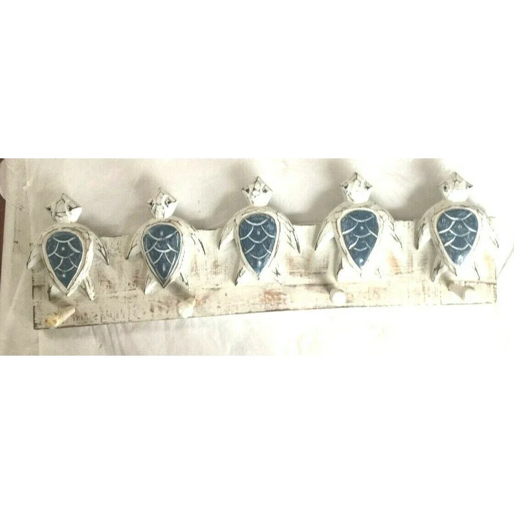 Wooden Turtle Vintage Clothing Rack Hanger White Green
